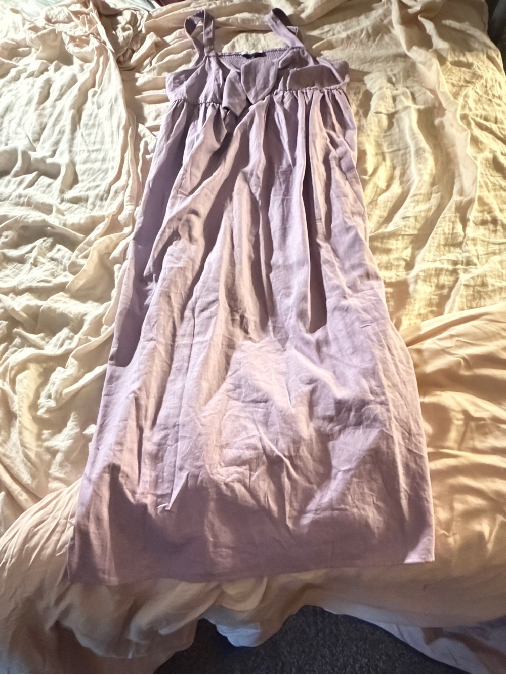 Eloquii Cottagecore Tie Front Linen Blend Maxi Dress Womens 16 Purple Smocked
